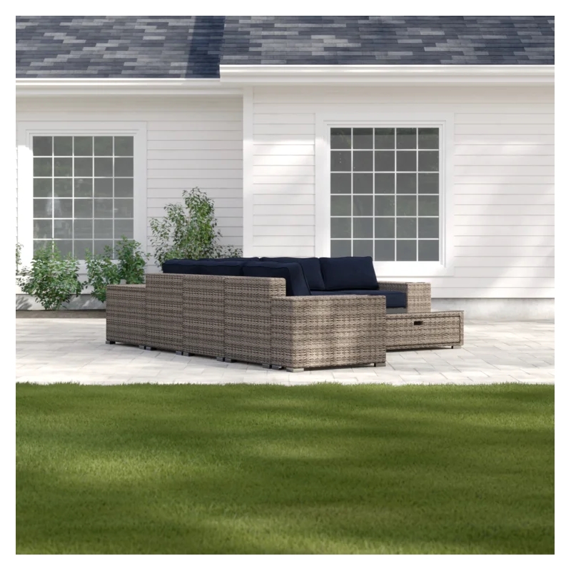 Living Source International 10-Piece Wicker Sectional Set plus Cushions in Beige