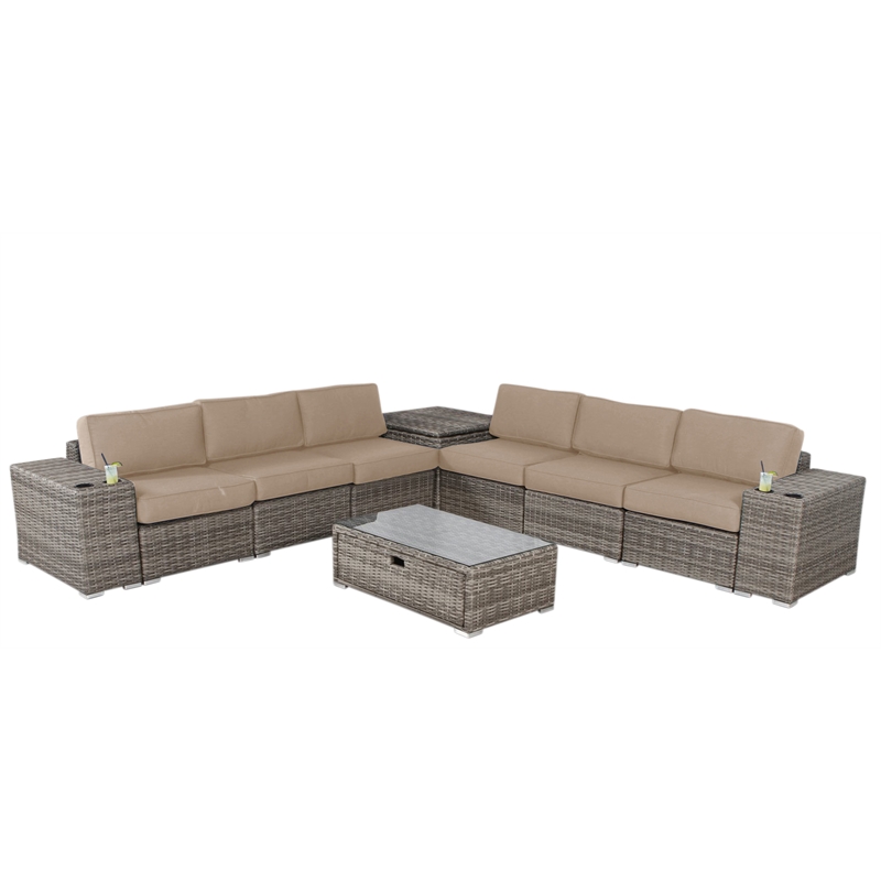 Living Source International 10-Piece Wicker Sectional Set plus Cushions in Beige