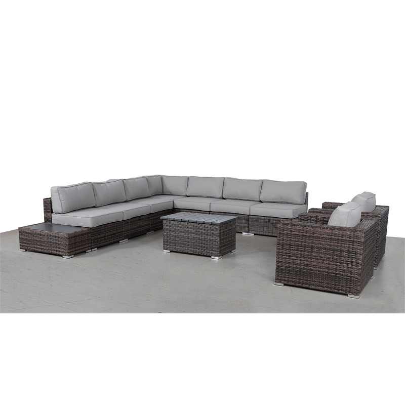 Living Source International 12-Piece Wicker / Rattan Sectional Set in Brown/Gray