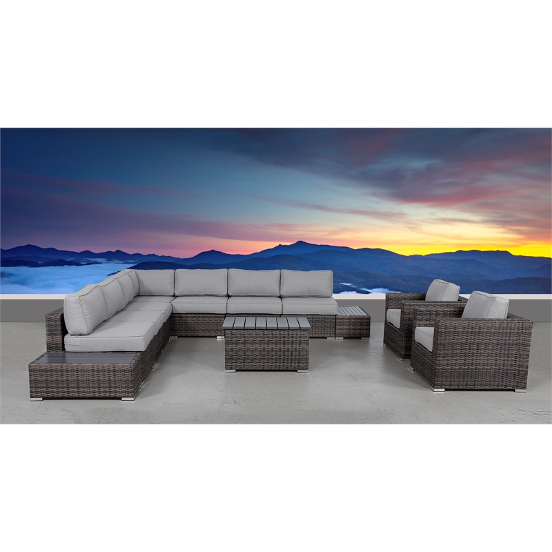 Living Source International 12-Piece Wicker / Rattan Sectional Set in Brown/Gray