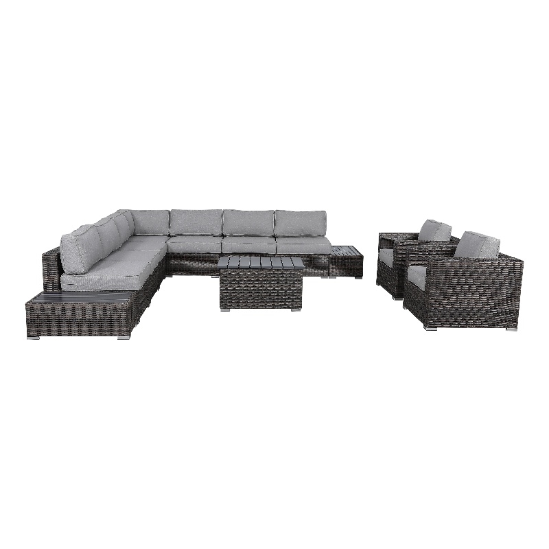 Living Source International 12-Piece Wicker / Rattan Sectional Set in Brown/Gray