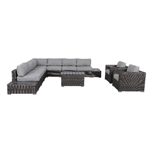 Living Source International 12-Piece Wicker / Rattan Sectional Set in Brown/Gray
