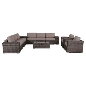Living Source International 12-Piece Wicker / Rattan Sectional Set in Espresso