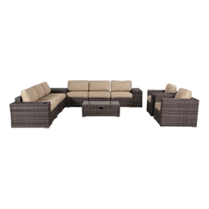 Living Source International 12PC Wicker / Rattan Sectional Set in Espresso/Beige