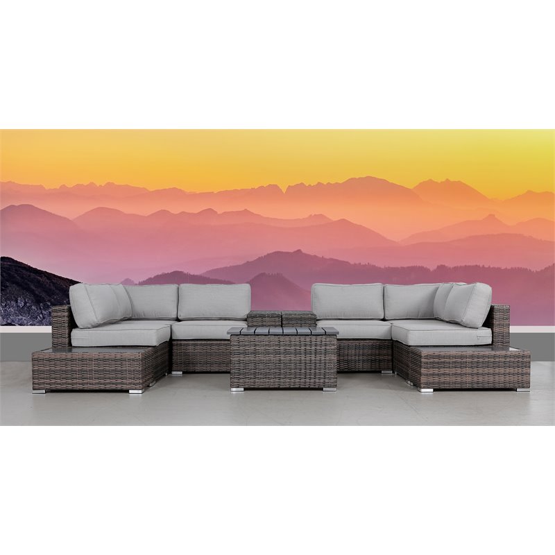 Living Source International 11-Piece Rattan Sectional Set with Cushion in Gray