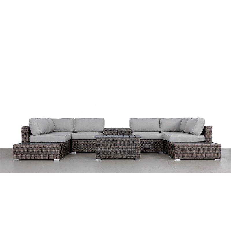 Living Source International 11-Piece Rattan Sectional Set with Cushion in Gray