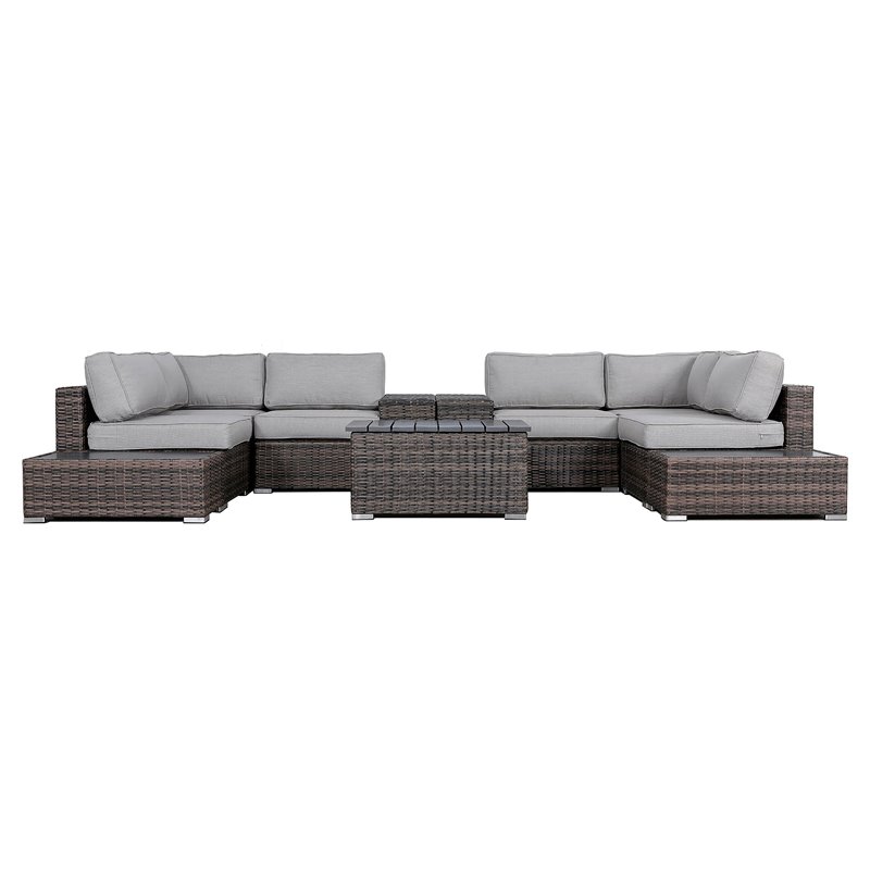 Living Source International 11-Piece Rattan Sectional Set with Cushion in Gray