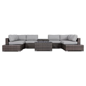 Living Source International 11-Piece Rattan Sectional Set with Cushion in Gray