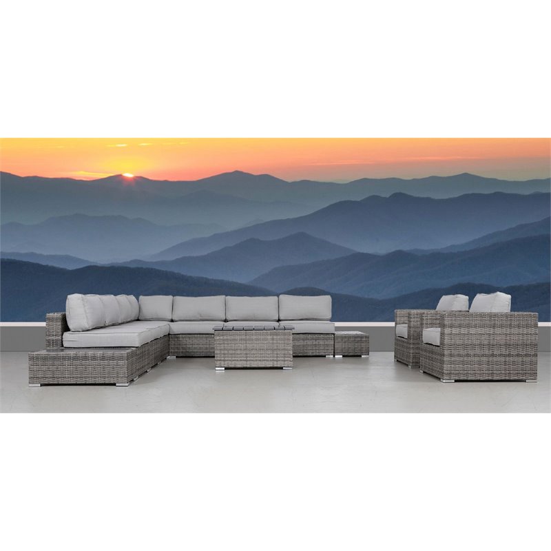 Living Source International 12-Piece Rattan Sectional Set with Cushions in Gray