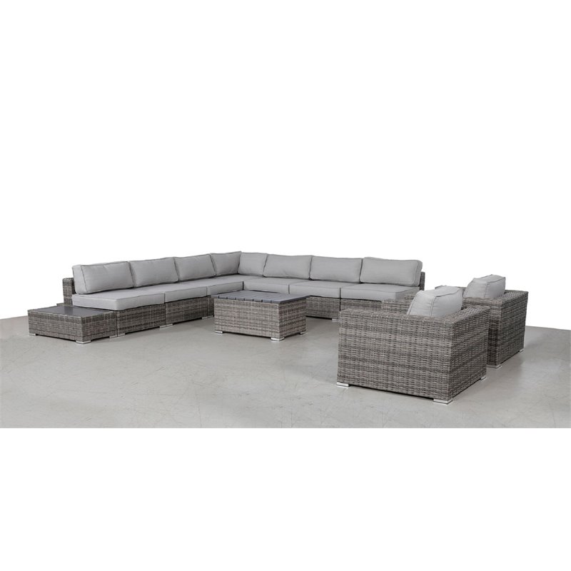 Living Source International 12-Piece Rattan Sectional Set with Cushions in Gray