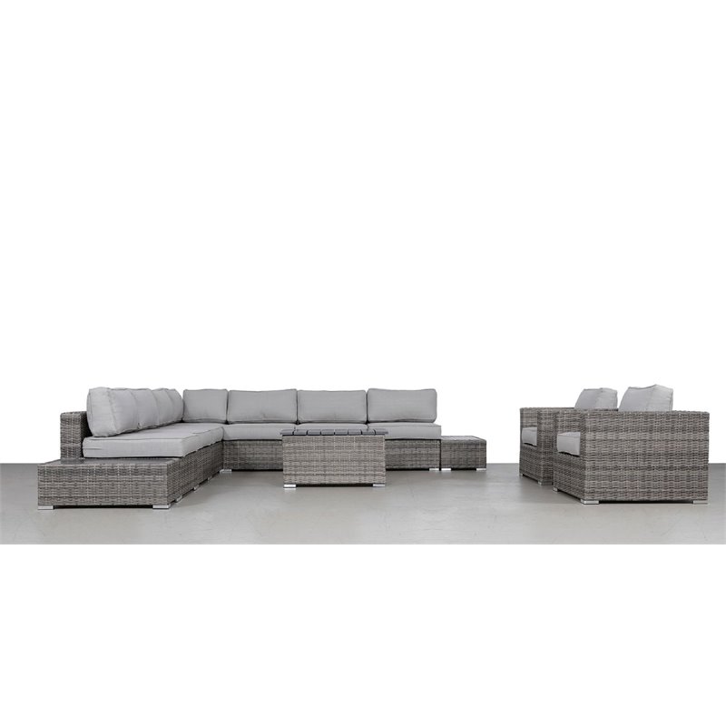 Living Source International 12-Piece Rattan Sectional Set with Cushions in Gray
