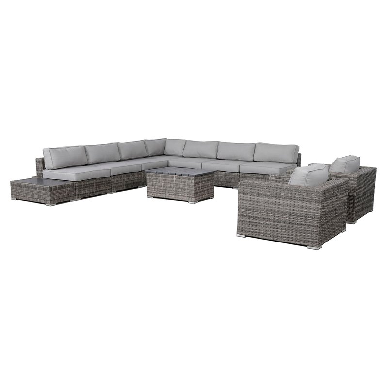 Living Source International 12-Piece Rattan Sectional Set with Cushions in Gray