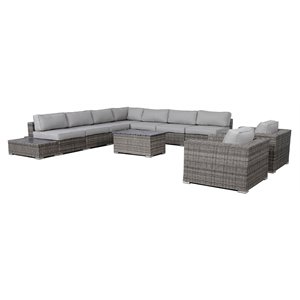 Living Source International 12-Piece Rattan Sectional Set with Cushions in Gray
