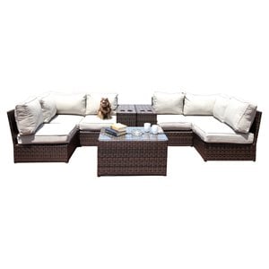 Living Source International 9-Piece Wicker Sectional Set w/Cushion in Espresso