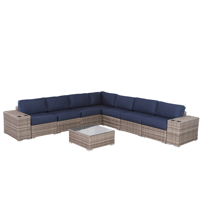 Living Source International 10-Piece Wicker / Rattan Sectional Set in Navy