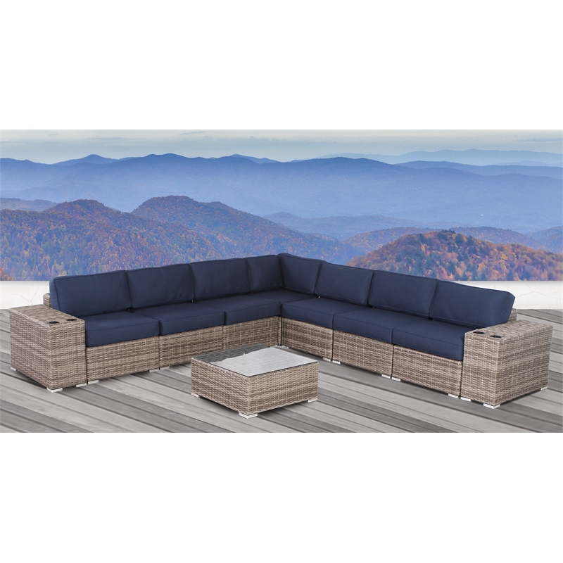 Living Source International 10-Piece Wicker / Rattan Sectional Set in Navy