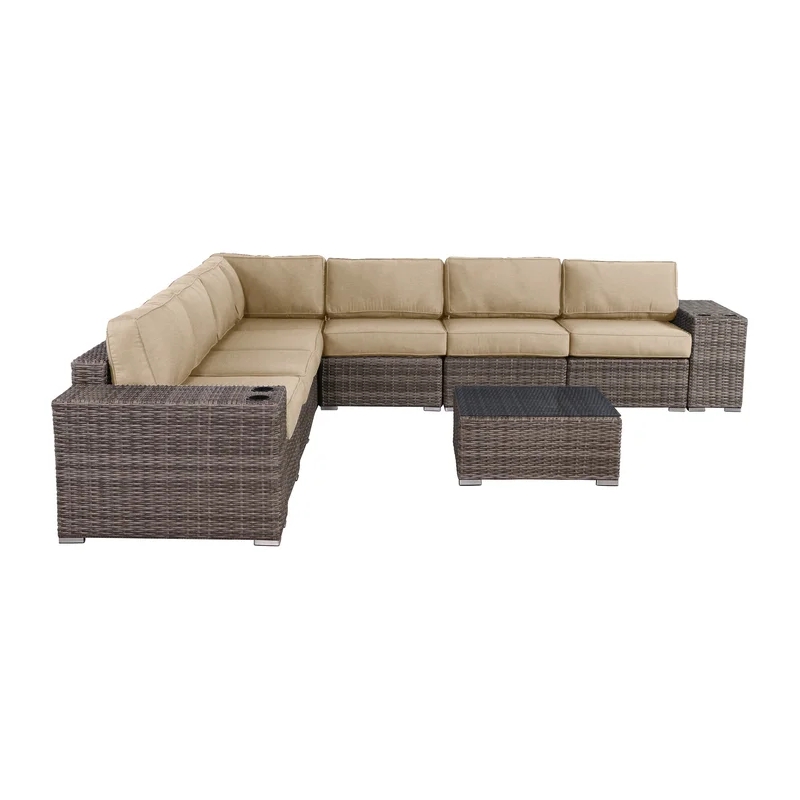 Living Source International 10-Piece Wicker / Rattan Outdoor Sofa Set in Beige