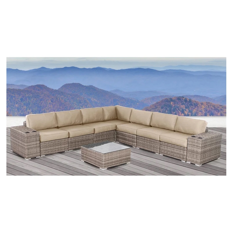 Living Source International 10-Piece Wicker / Rattan Outdoor Sofa Set in Beige