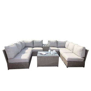 Living Source Intl 10-Piece Wicker / Rattan Sectional Set w/Cup Table in Gray