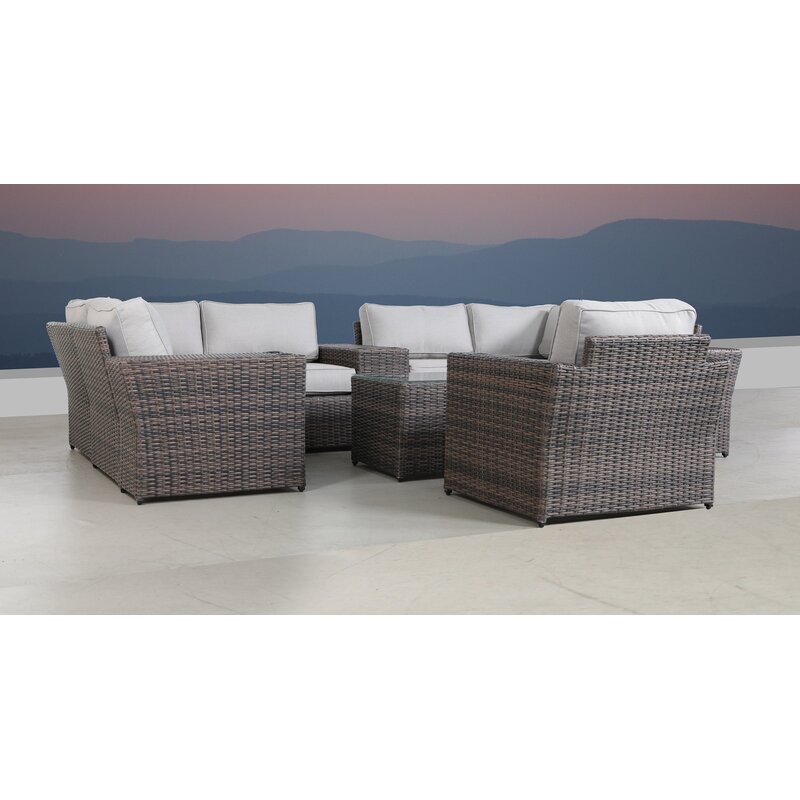 Living Source International 11-Piece Sectional Set w/Cushion in Brown/Gray