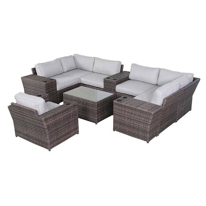 Living Source International 11-Piece Sectional Set w/Cushion in Brown/Gray