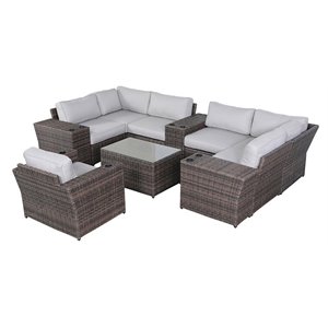 Living Source International 11-Piece Sectional Set w/Cushion in Brown/Gray