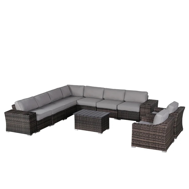 Living Source International 12-Piece Wicker and Rattan Sectional Set in Espresso