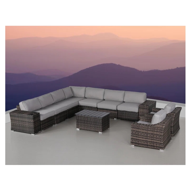 Living Source International 12-Piece Wicker and Rattan Sectional Set in Espresso