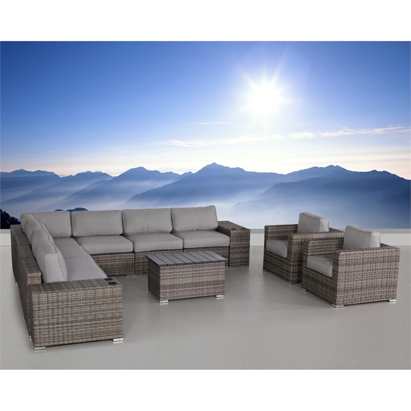 Living Source International 12-Piece Wicker / Rattan Sectional Set in Gray