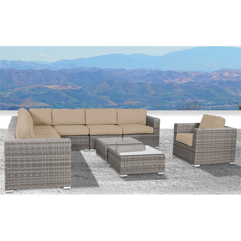 Living Source International 10-Piece Wicker Sectional Set with Cushions in Beige
