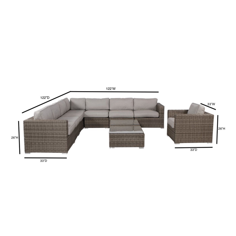 Living Source International 10-Piece Sectional Set with Cushions in Gray