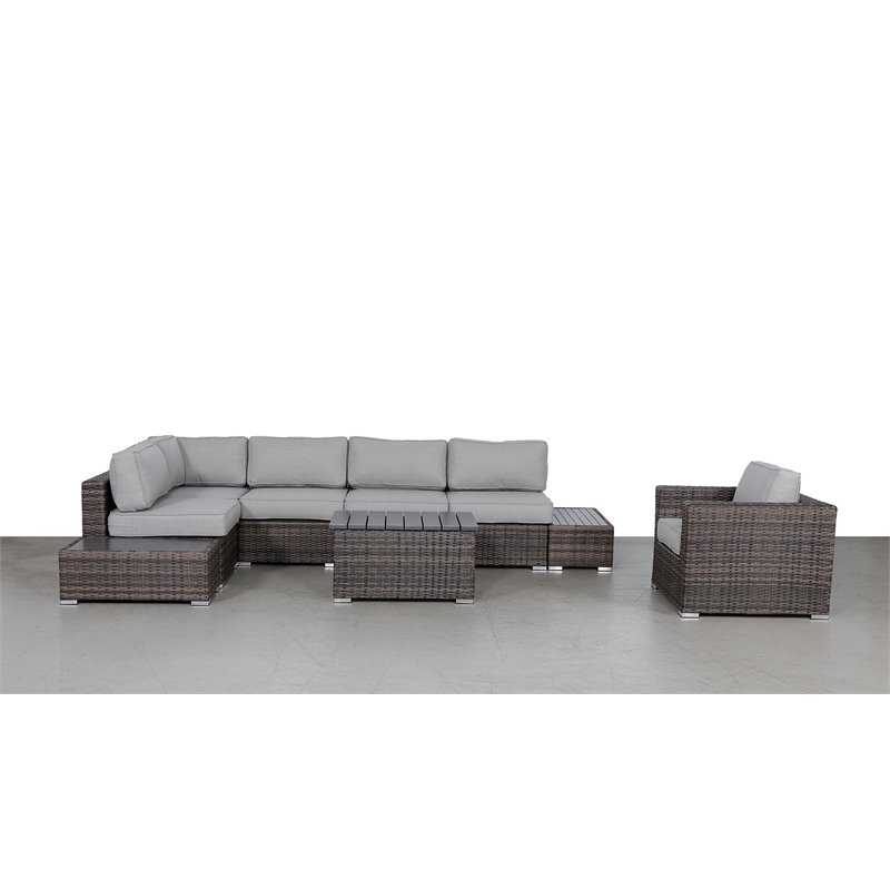 Living Source International 9-Piece Sectional Set with Cushions in Espresso