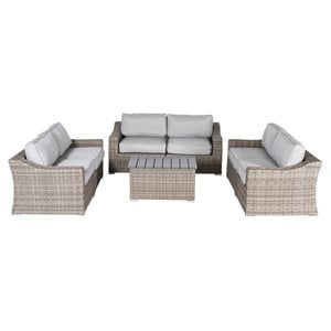 Living Source International 7-Piece Modern Rattan Sofa Set with Cushions in Gray
