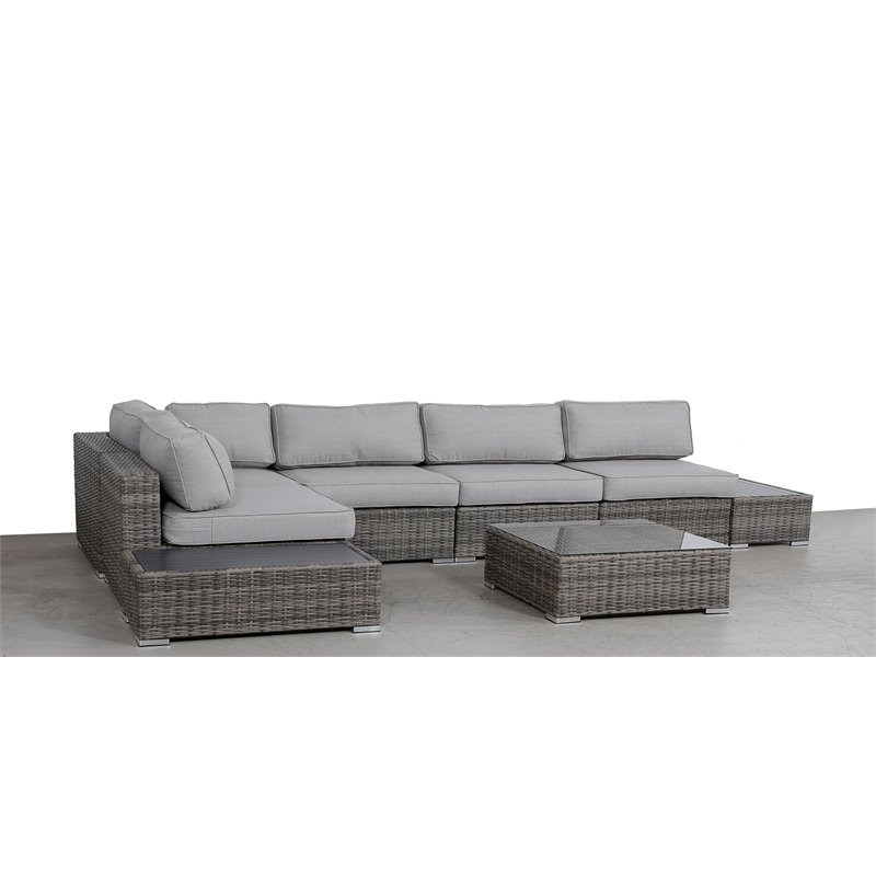 Living Source International 8-piece Rattan Sectional Set w/Cushions in Gray