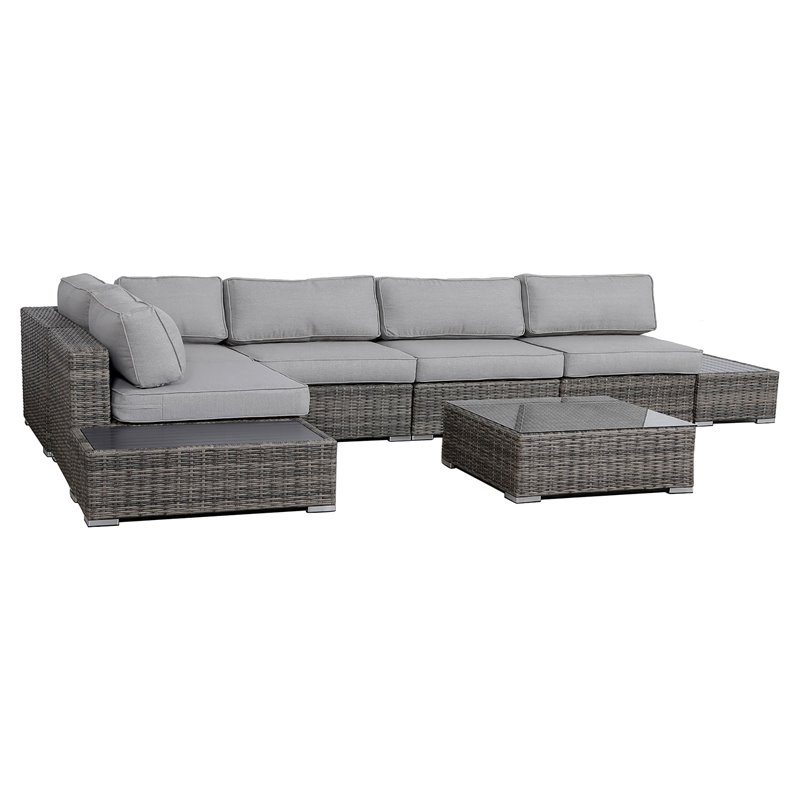 Living Source International 8-piece Rattan Sectional Set w/Cushions in Gray