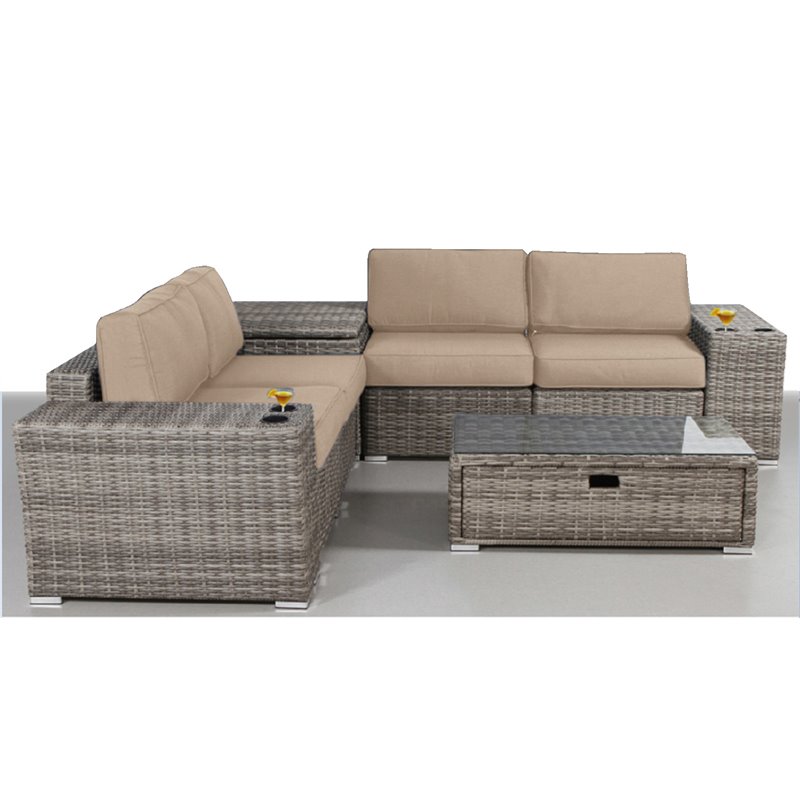 Living Source International 8-Piece Wicker Sectional Set in Espresso and Beige