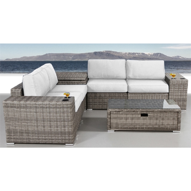 Living Source International 8-Piece Wicker / Rattan Sectional Set in Gray/Canvas