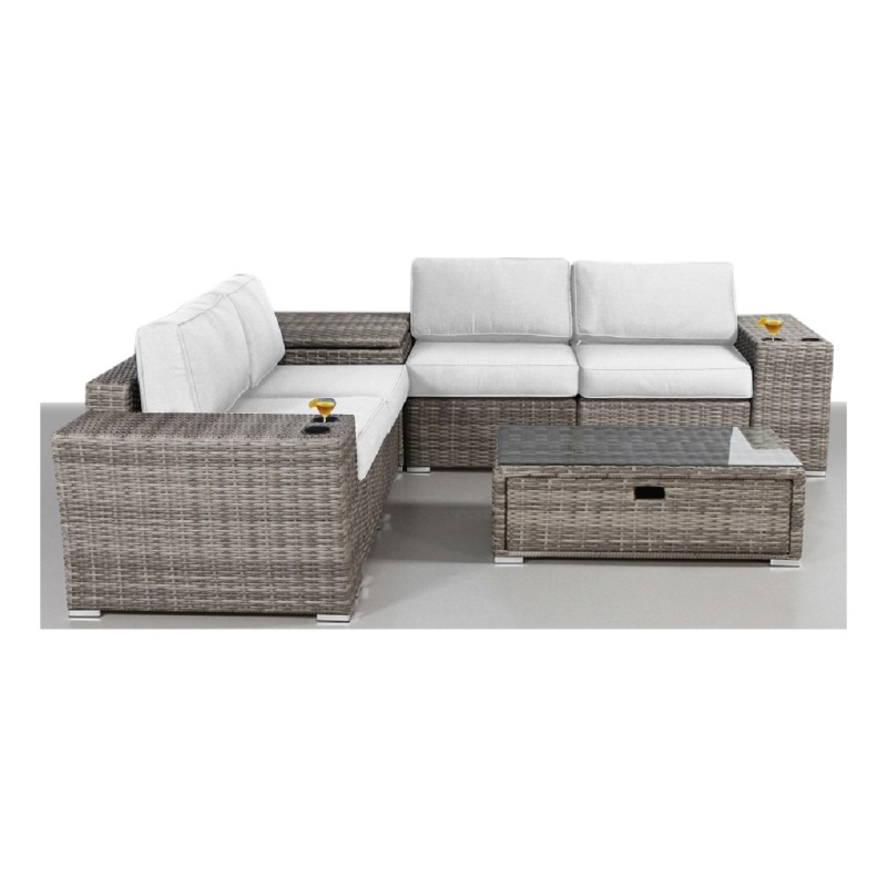 Living Source International 8-Piece Wicker / Rattan Sectional Set in Gray/Canvas