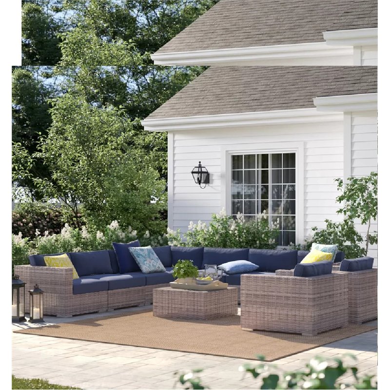 Living Source International 10-Piece Rattan Sectional Set in Gray and Beige