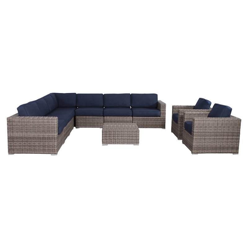 Living Source International 10-Piece Rattan Sectional Set in Gray and Beige