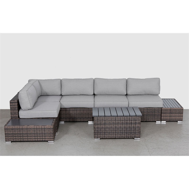 Living Source International 8-piece Wicker / Rattan Sectional Set in Espresso