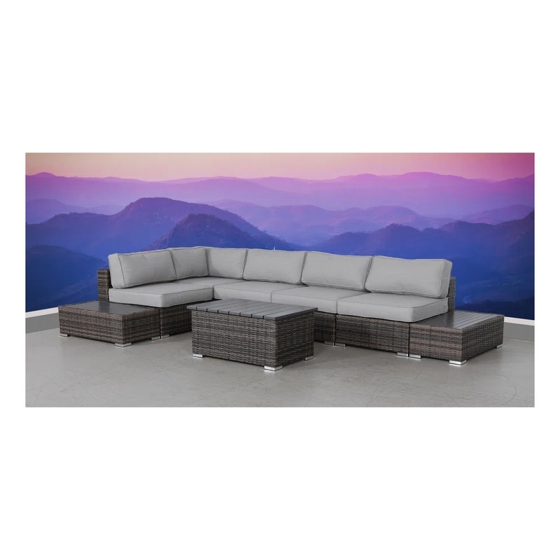 Living Source International 8-piece Wicker / Rattan Sectional Set in Espresso