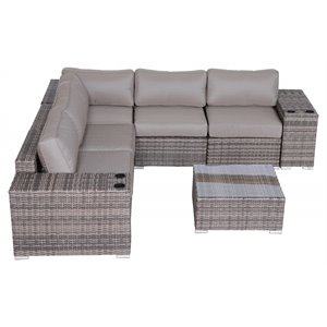 Living Source International 8-Piece Wicker / Rattan Sectional Set in Gray/Taupe