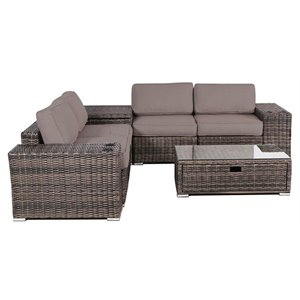 Living Source International 8-Piece Wicker / Rattan Sectional Set in Chocolate