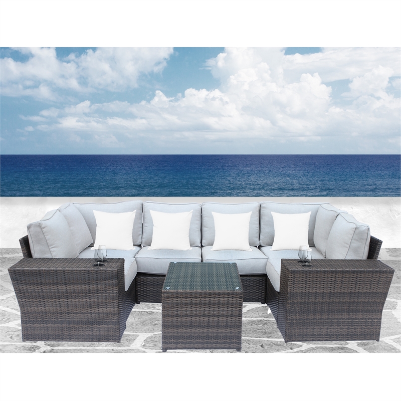 Living Source International 9-Piece Sectional Set with Cup Table in Espresso
