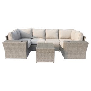 Living Source International 9-Piece Wicker Sectional Set with Cushion in Beige