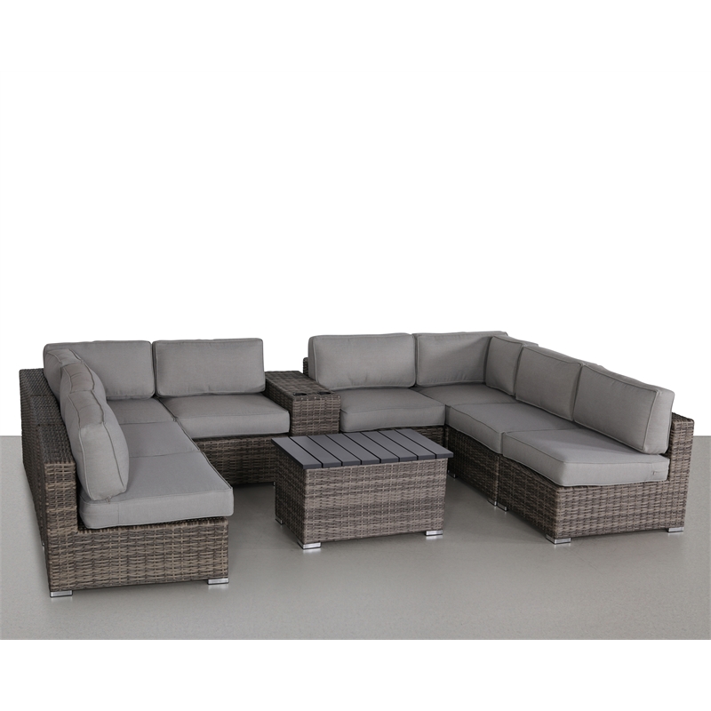 Living Source International 10-PC Wicker / Rattan Outdoor Sectional Set in Gray