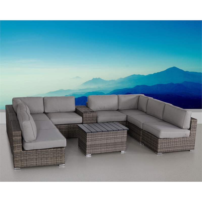 Living Source International 10-PC Wicker / Rattan Outdoor Sectional Set in Gray