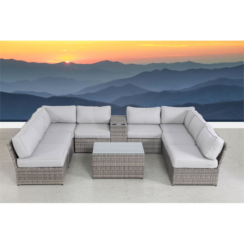 Living Source International 10-Piece Wicker Sectional Set with Cushion - Gray