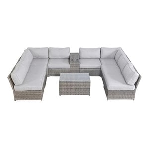 Living Source International 10-Piece Wicker Sectional Set with Cushion - Gray